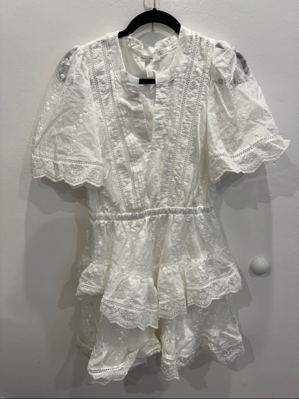 Aqua White Eyelet Lace Mini Dress